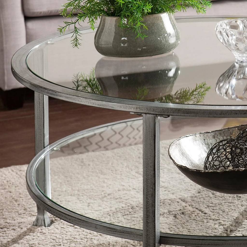 Round 2-Tier Metal Glass Coffee Table P591657
