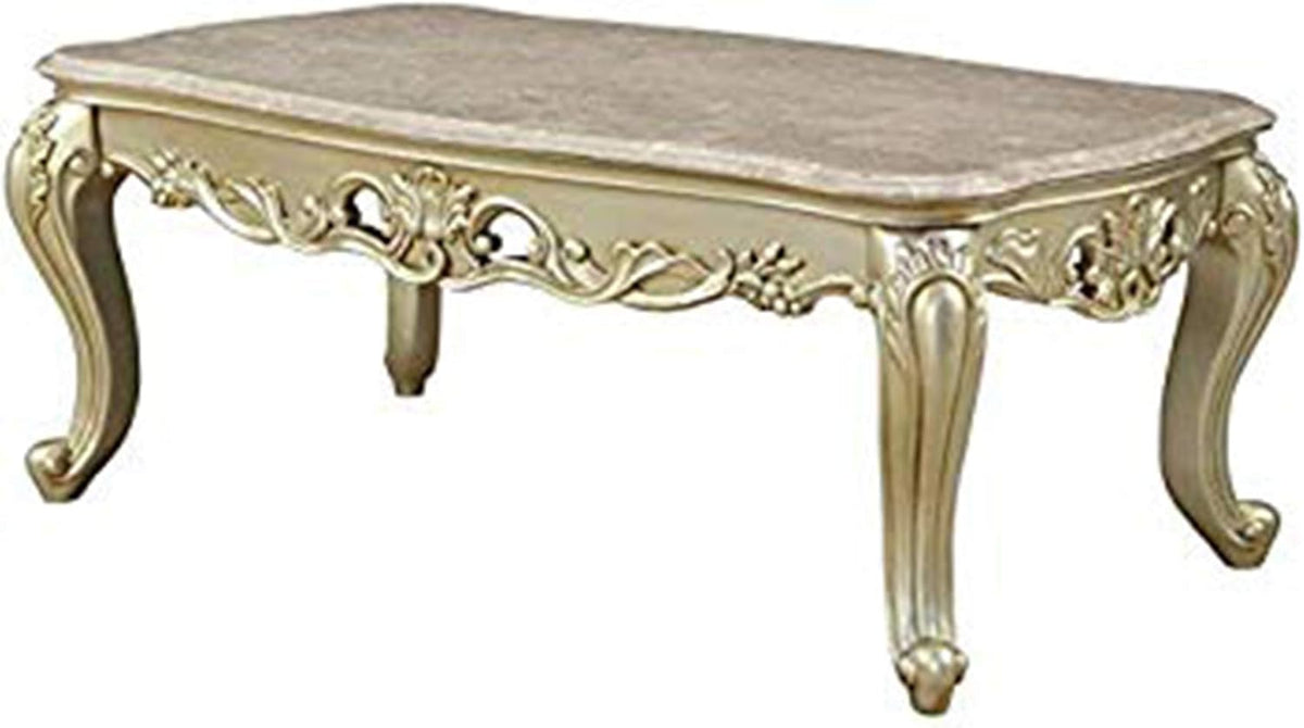 White Wooden Coffee Table With Decorative Polyresin Carvings E4575