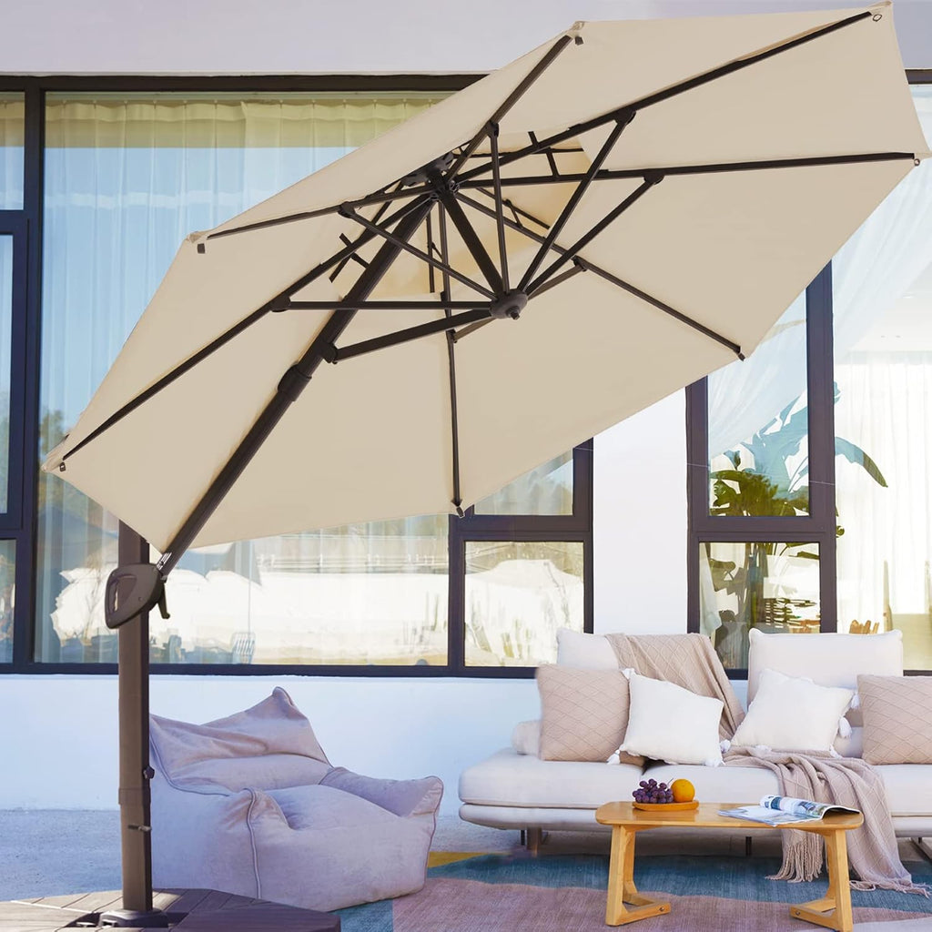 Beige 9x9 FT Square Cantilever Patio Umbrella with Aluminum Frame C50068