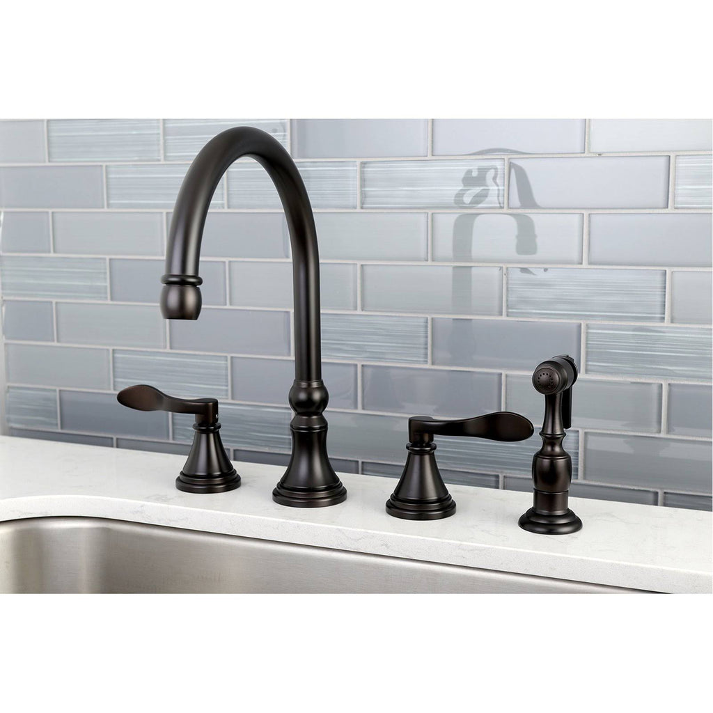 Oil Rubbed Bronze Double Handle Deck Mount Kitchen Faucet with Brass Sprayer O898530