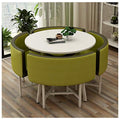 Army Green Round Table and Chair Set with 4 Leather Chairs P973298