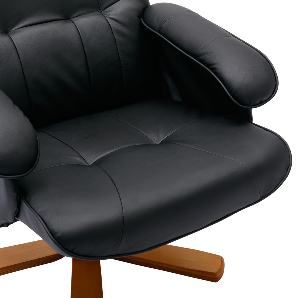 Beige Faux Leather Swivel Recliner Chair with Ottoman and Wood Base Z30321