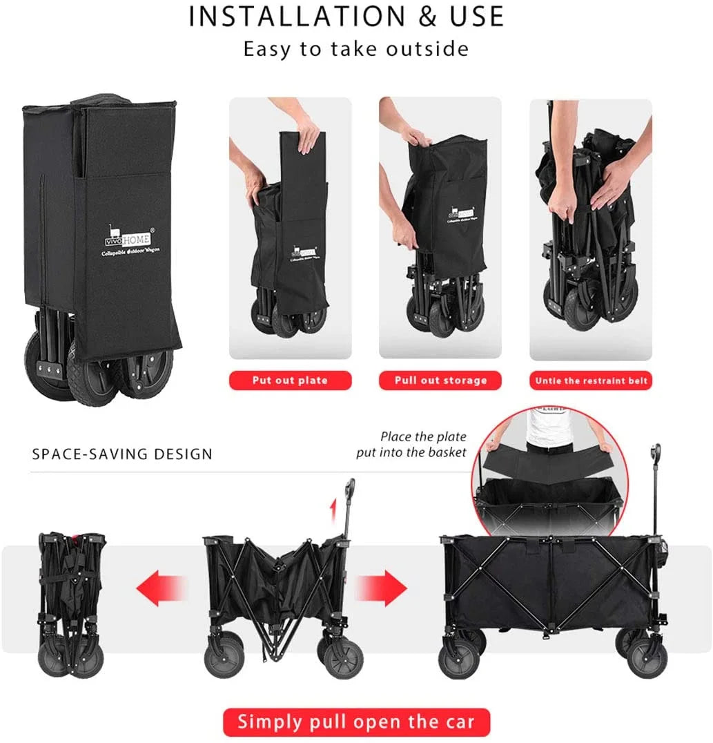 Collapsible Folding Wagon Cart with 2 Drink Holders, 176lbs Z394377