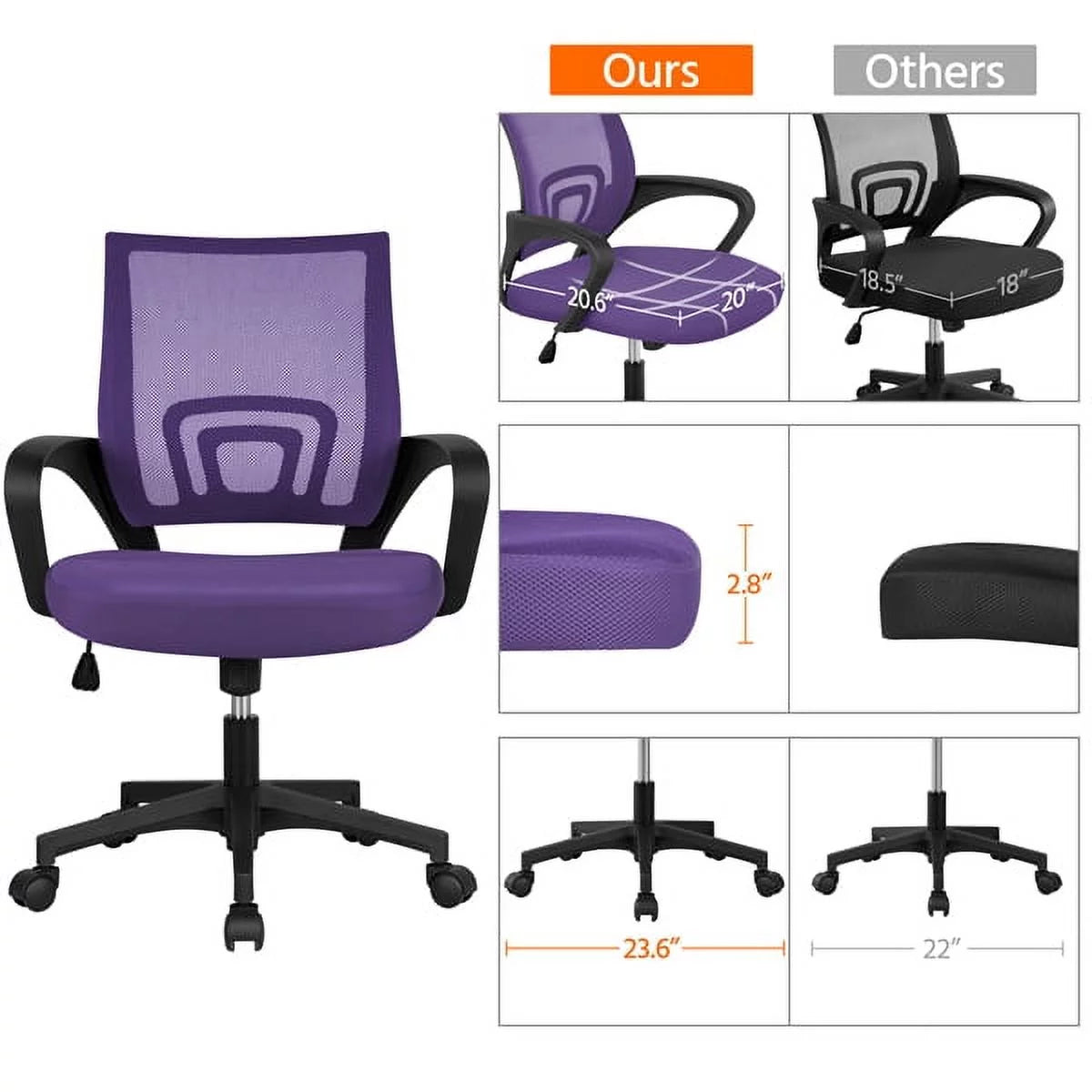 Purple Mesh Swivel Office Chair with Armrests J294753