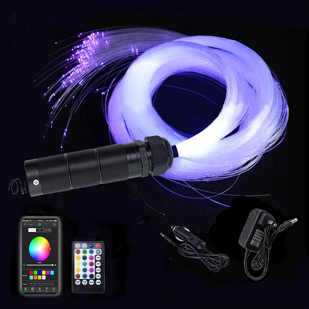 Car Use Bluetooth 6W RGB LED Fiber Optic Star Ceiling Light Kit APP Remote Controller 150pcs 0.03in 6.5ft Optic Cable Music Mode Sensory Lighting M73983