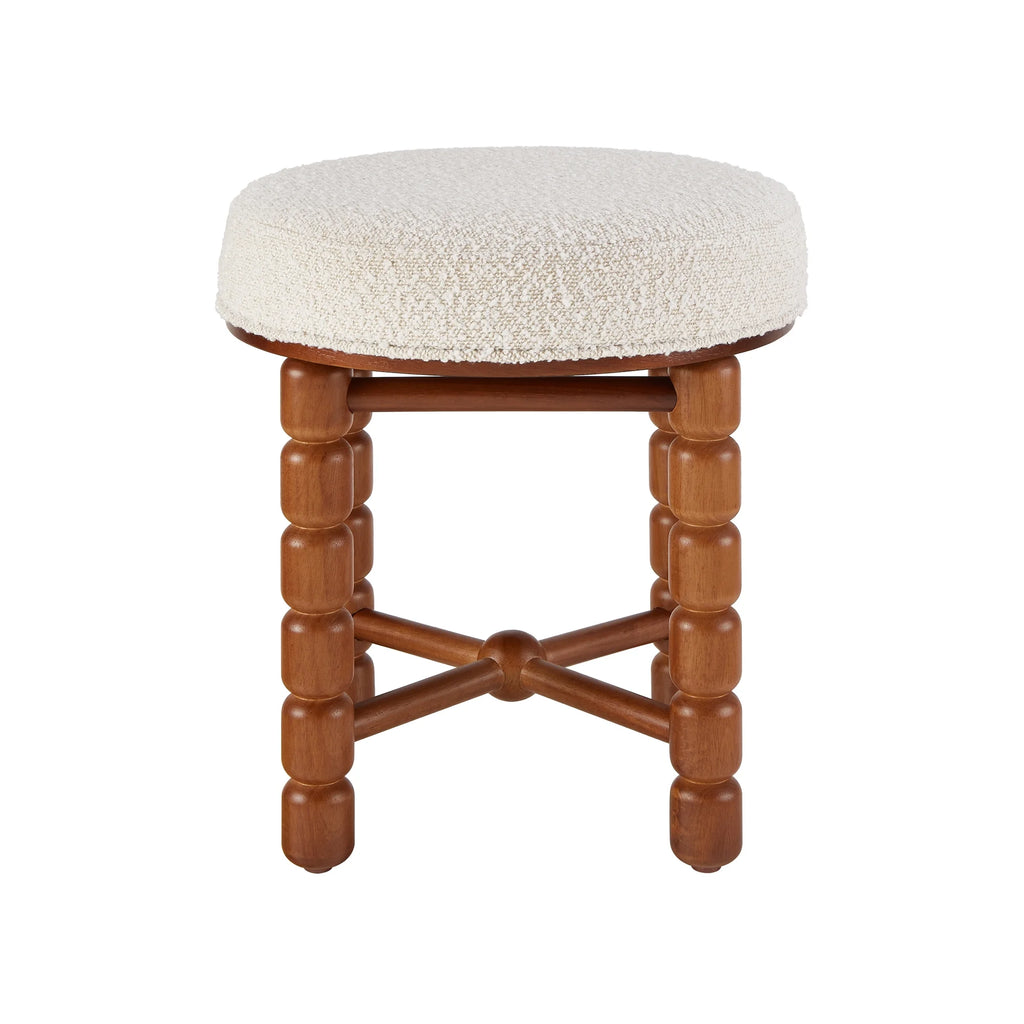 White Upholstered Boucle Vanity Stool with Wood Legs G336