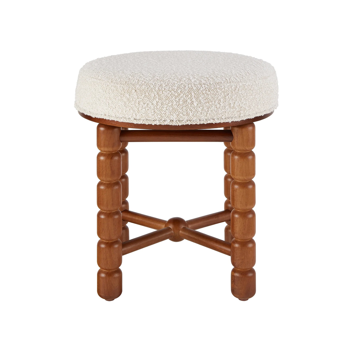 White Upholstered Boucle Vanity Stool with Wood Legs G336