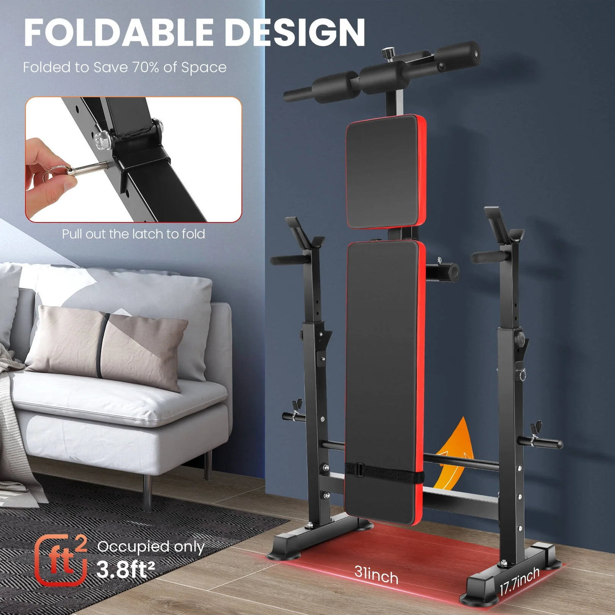 Adjustable Weight Bench Set with Barbell Rack and Resistance Bands B926887