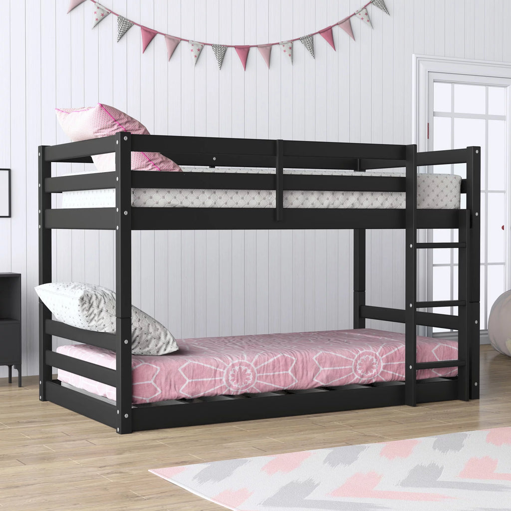 Black Wood Twin Over Twin Convertible Bunk Bed Y3054