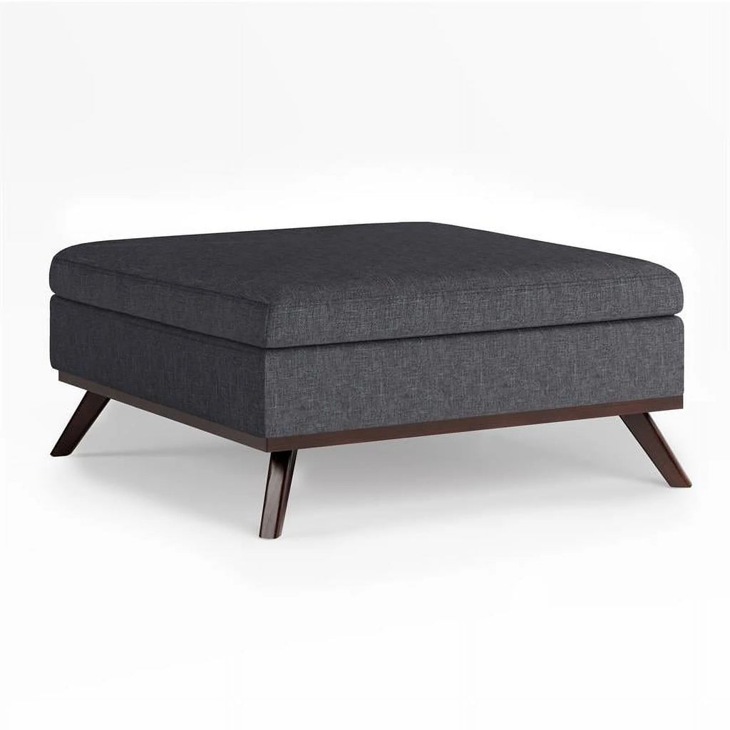 36" Square Storage Ottoman Slate Gray Linen Look Fabric E665
