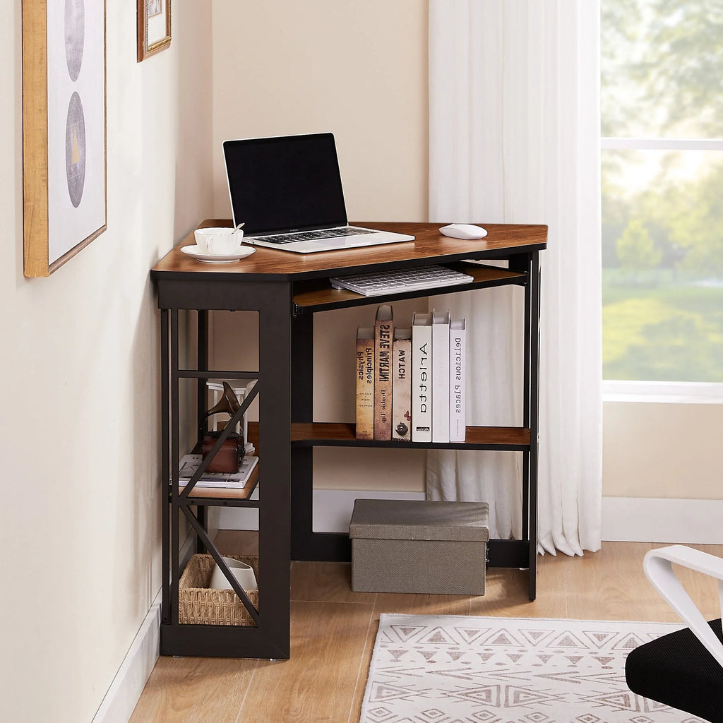 Corner Computer Desk with Keyboard Tray Dark Brown H9435