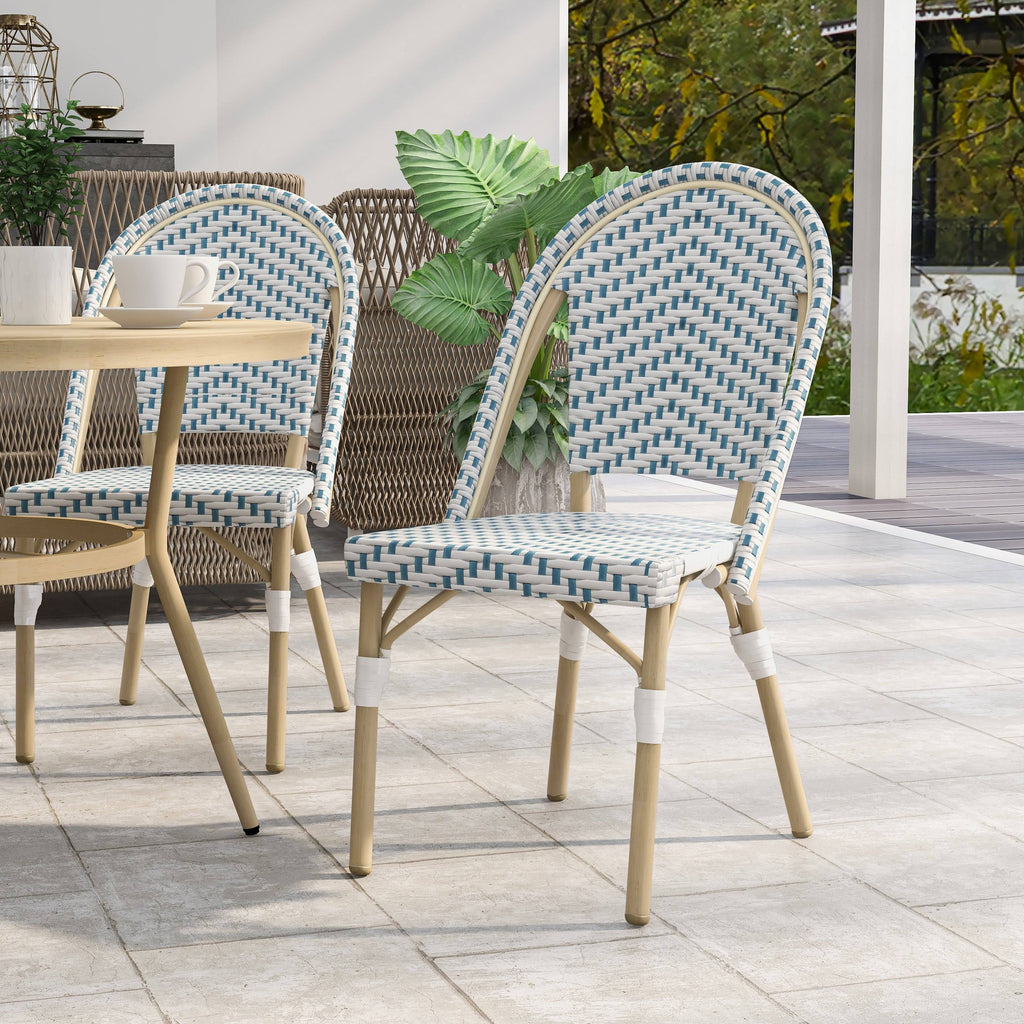 Natural Tone Patio Bistro Chairs (Set of 2) - Blue & White X385