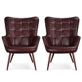 Camel Leather Accent Chairs with Metal Legs T987240
