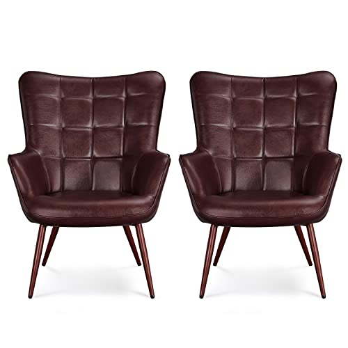Camel Leather Accent Chairs with Metal Legs T987240
