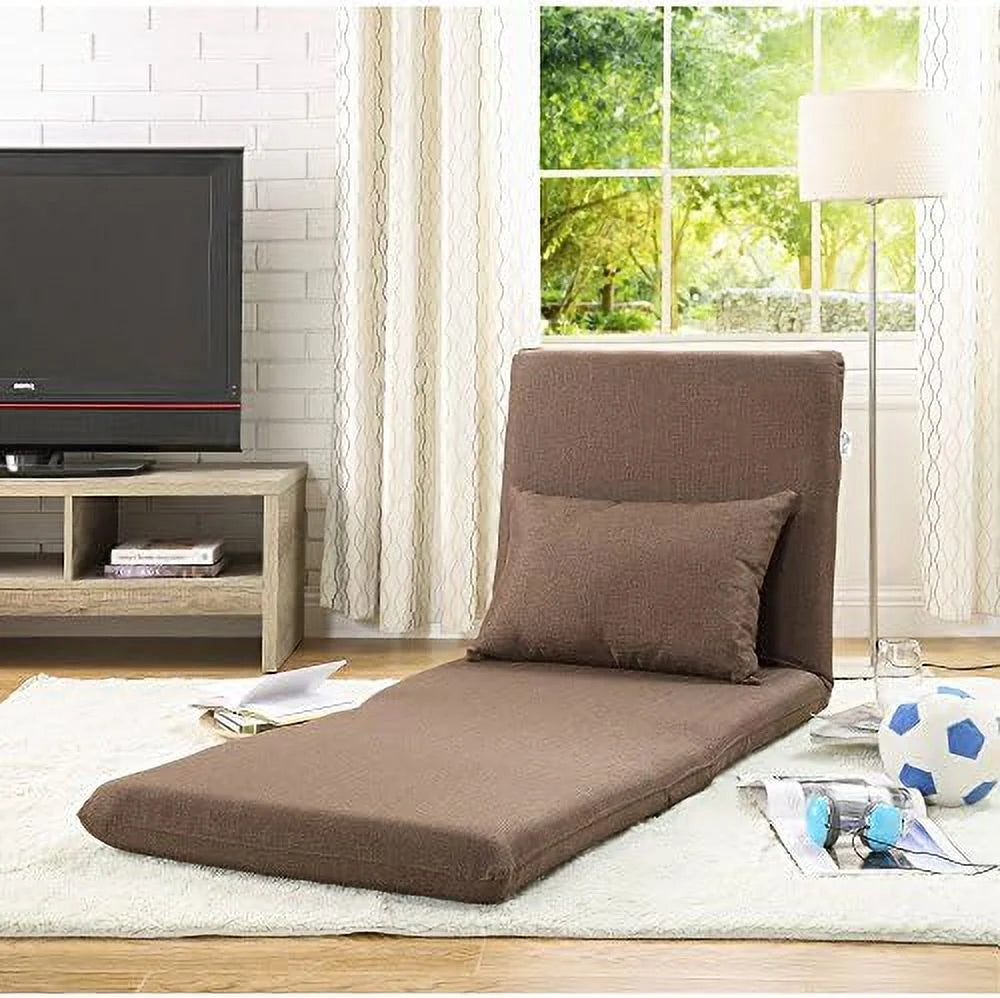 Linen Chair Beige 5-Position Adjustable Sofa V6098