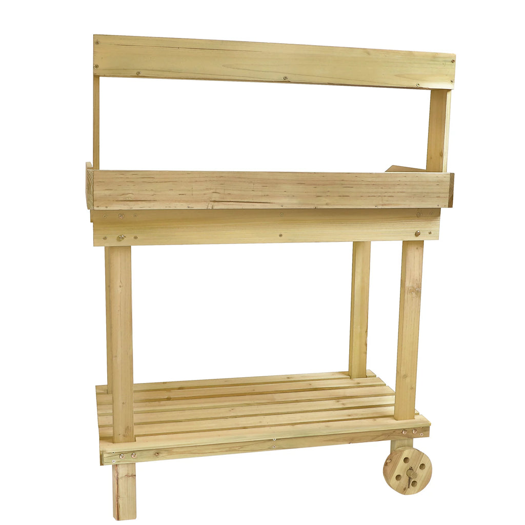 Wooden Potting Bench Table with Wheels and Drawer B651712