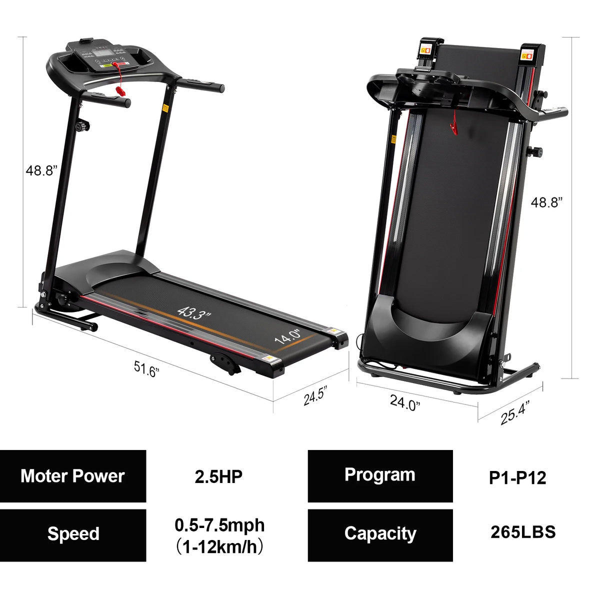 Folding Treadmill 2.5HP 240 lbs Max Weight C64945