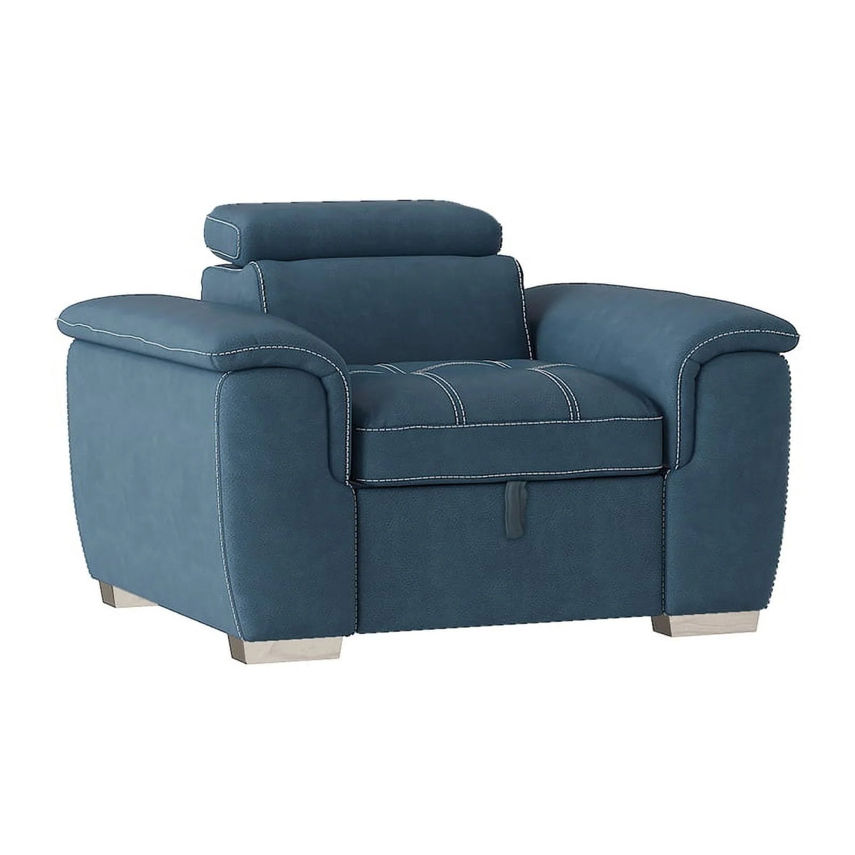 Blue Microfiber Accent Chair with Pull Out Ottoman K123221