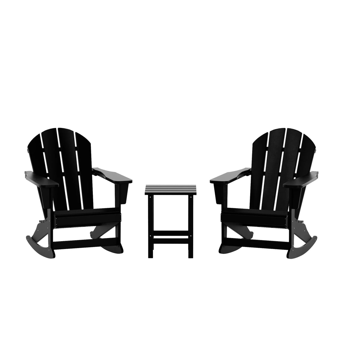 Black 3 Piece Outdoor Rocking Chair Set with Side Table Q843205