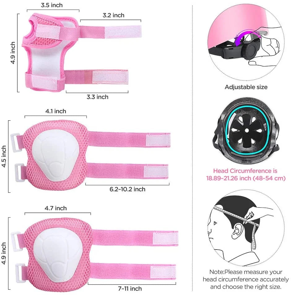 Kids Bike Helmet with Knee Elbow Wrist Pads, Pink J175