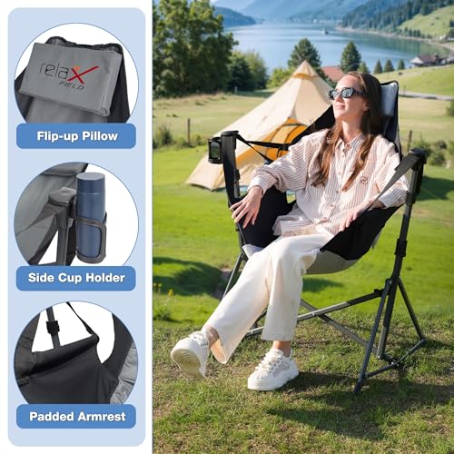 Black Folding Hammock Camping Chair with Cup Holder M66497