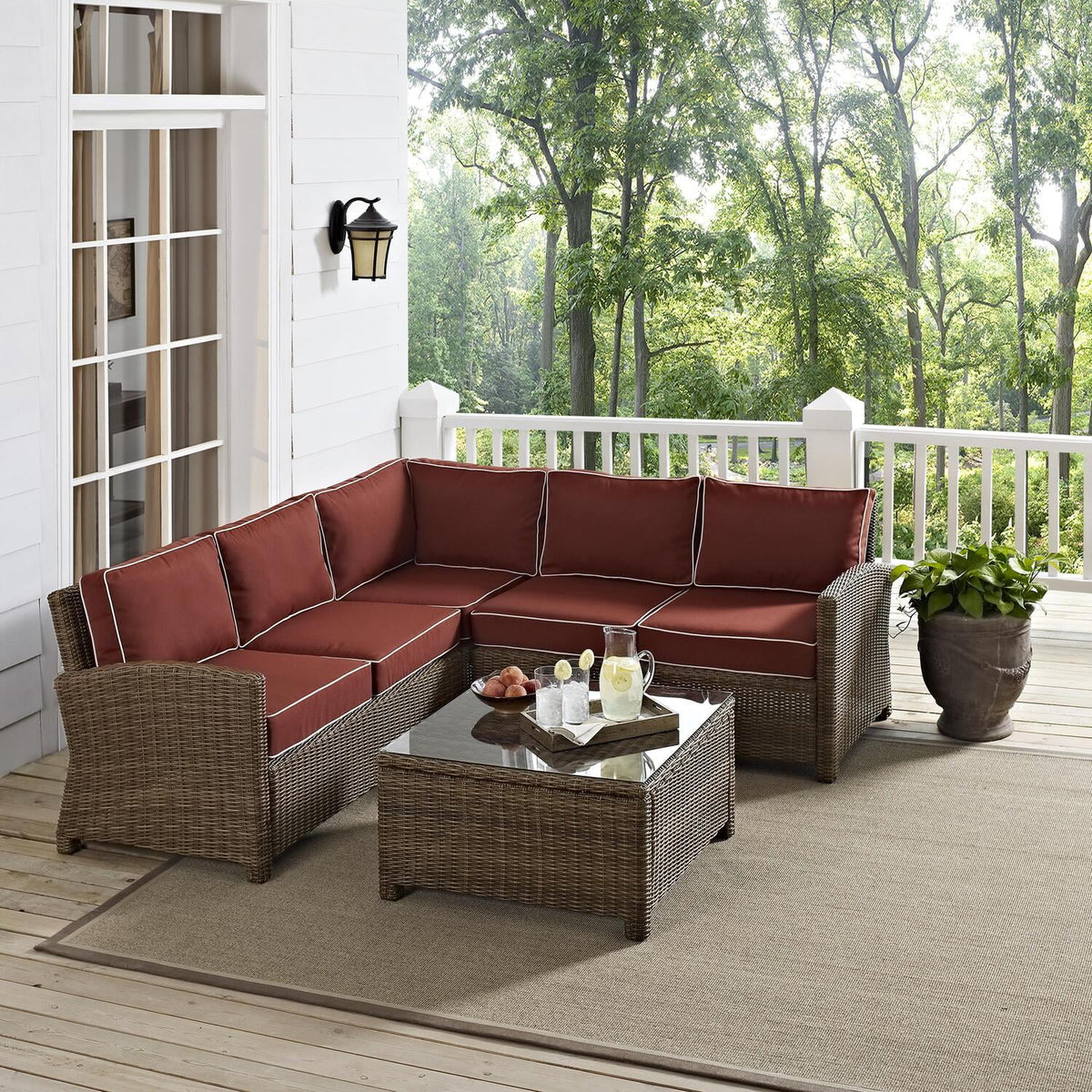 4Pc Outdoor Wicker Sectional Set Sangria Weathered Brown S50253