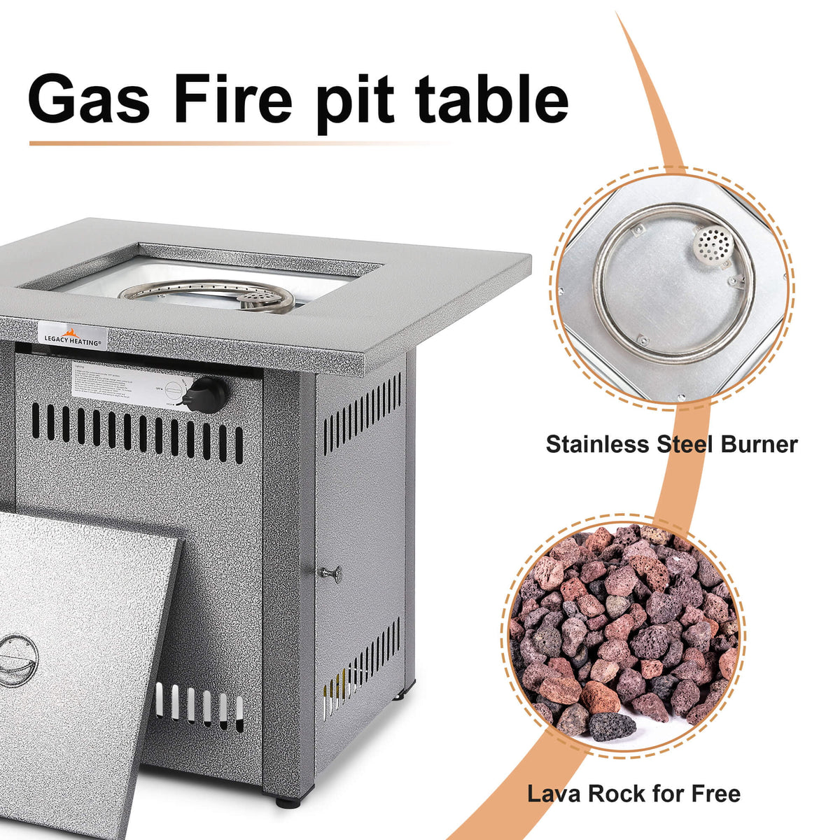 50000 BTU Propane Fire Pit Table with Lid & Lava Rocks H88929