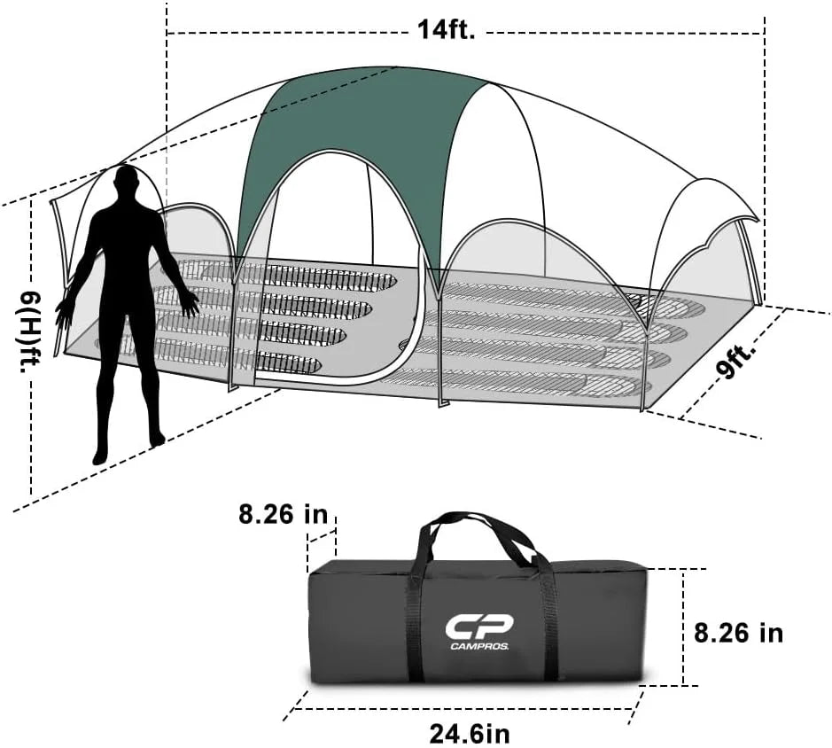 8 Person Weather Resistant Family Tent with Carry Bag F3759