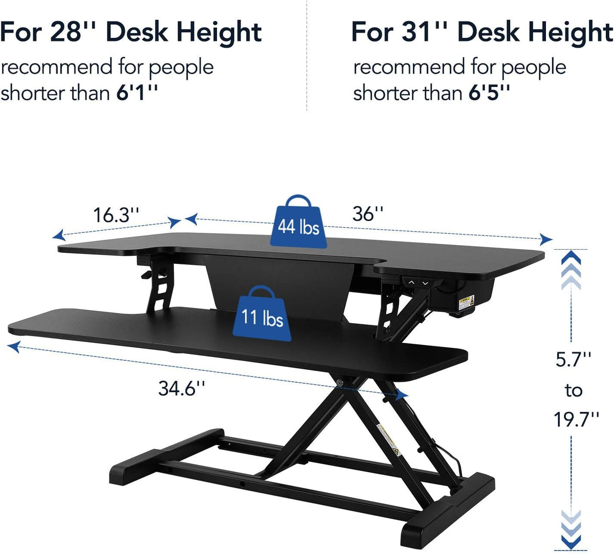 Electric Standing Desk Converter with Quick Release Keyboard Tray O33864