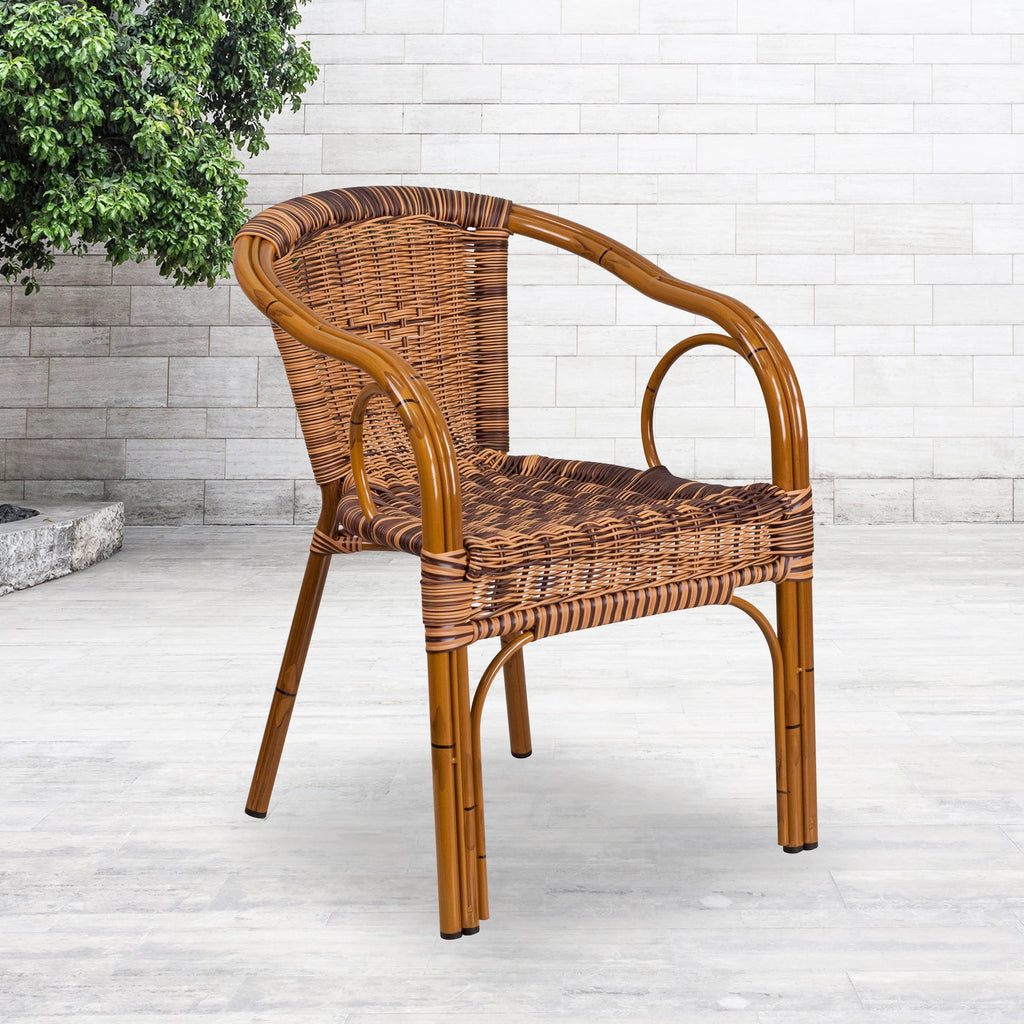 Brown Rattan Patio Chair with Dark Red Frame H7591