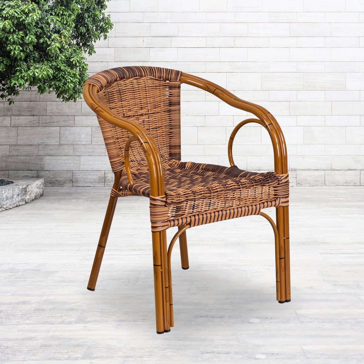 Brown Rattan Patio Chair with Dark Red Frame H7591