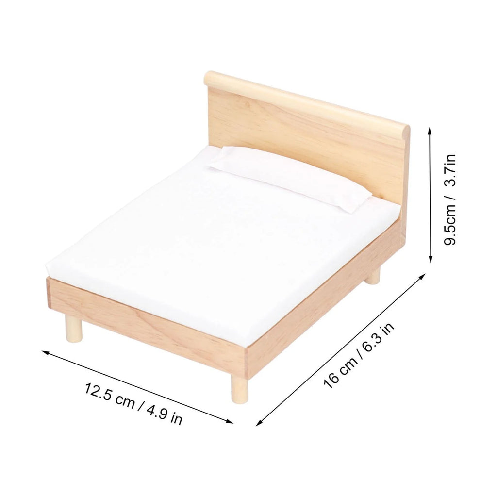 Wooden Double Bed for Dollhouse Decoration F1077