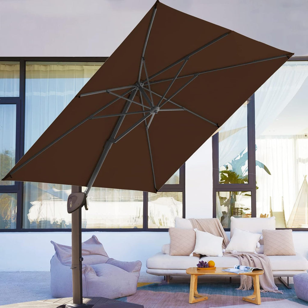 Beige 9x9 FT Square Cantilever Patio Umbrella with Aluminum Frame C50068