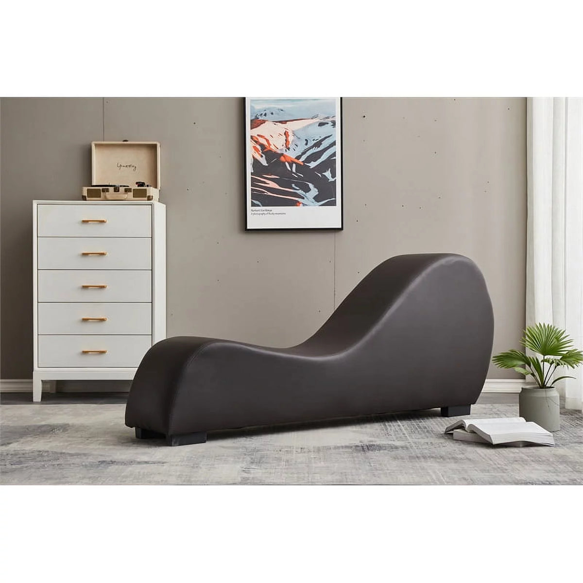 Brown Faux Leather Chaise X729087
