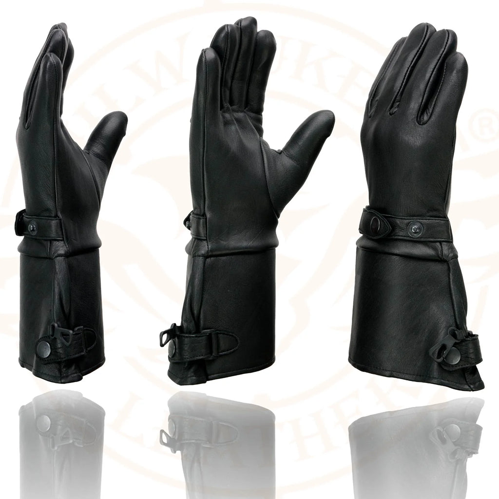 Deerskin Gauntlet Motorcycle Gloves with Snap Closure Thermal Lined T87848