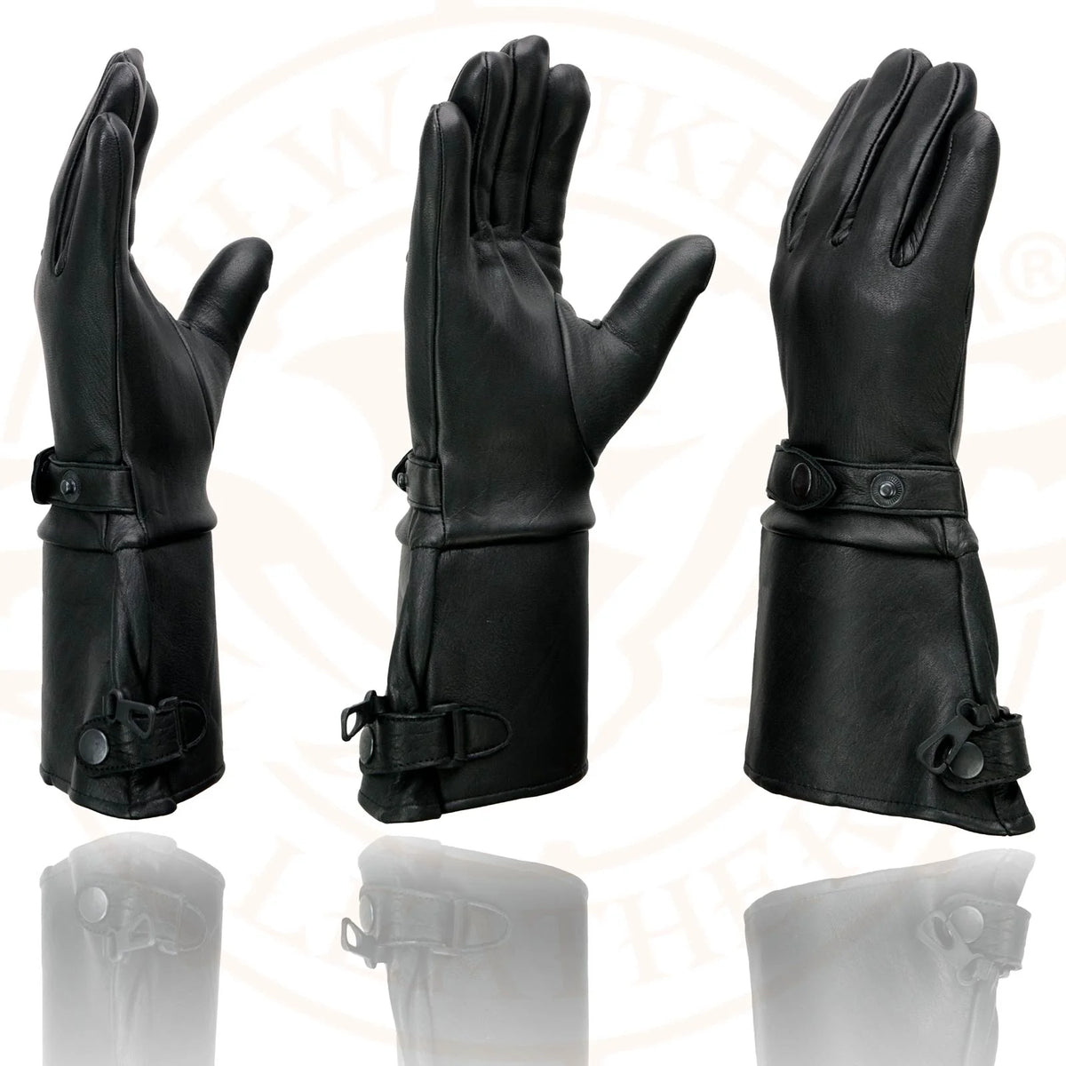 Deerskin Gauntlet Motorcycle Gloves with Snap Closure Thermal Lined T87848
