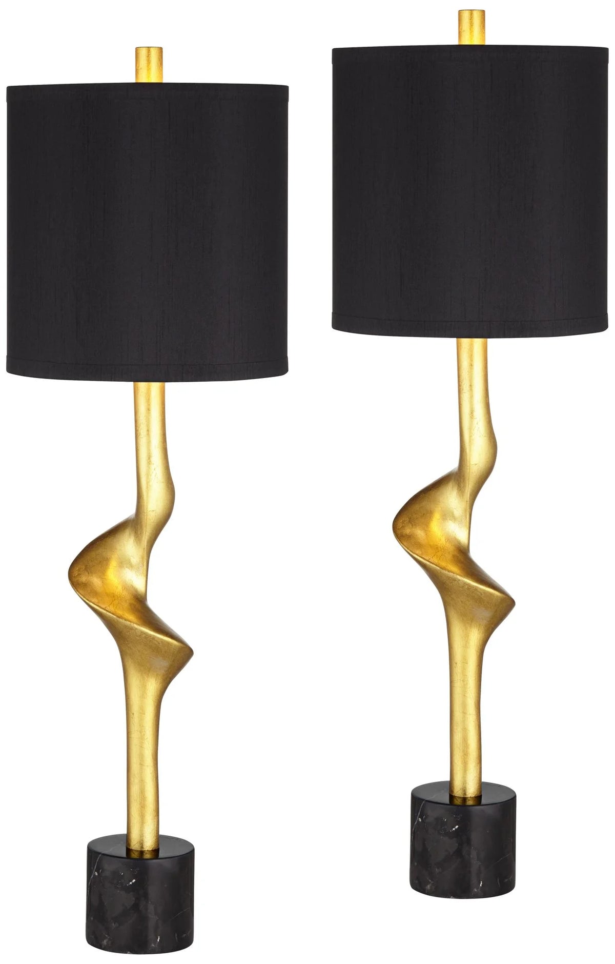 32" Tall Modern End Table Lamps Set of 2 Gold Leaf Black Shade Z658452
