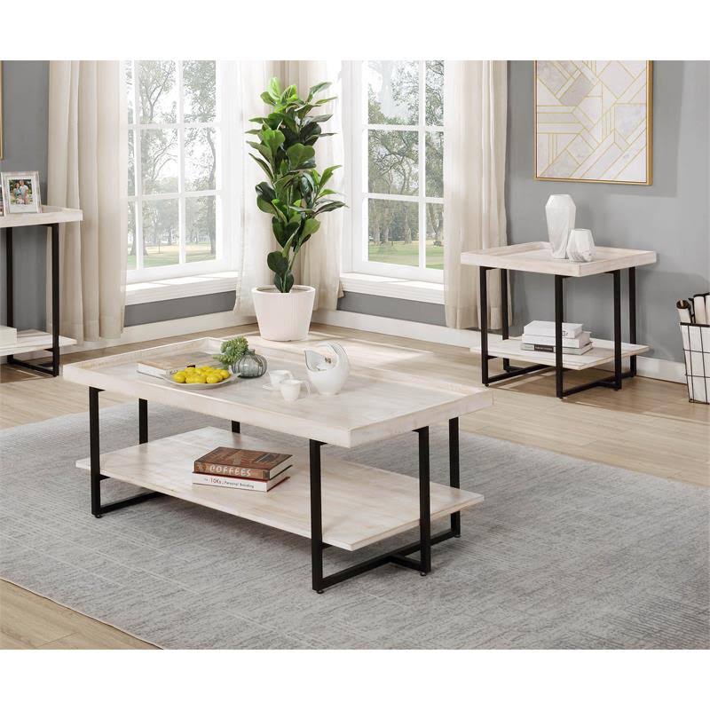 Antique White 2-Piece Wood Coffee Table Set O602626