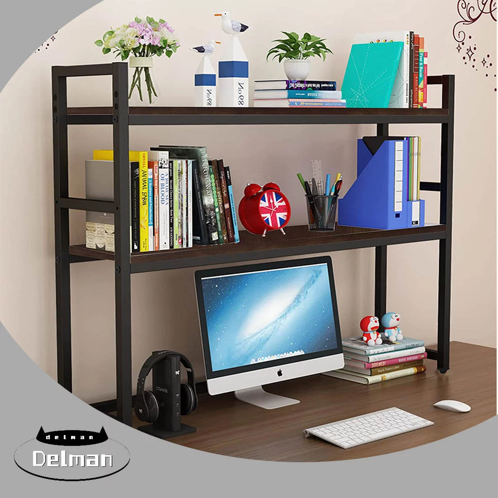 Black 2-Tier Metal and Wooden Desktop Bookshelf D43078