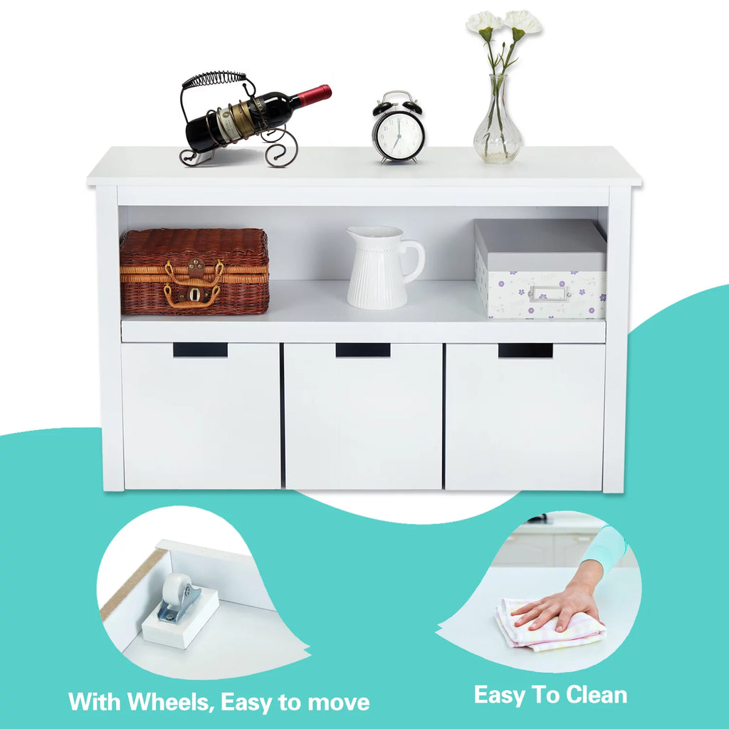 White Storage Cabinet with 3 Rolling Box Cubes and Large Shelf L698407