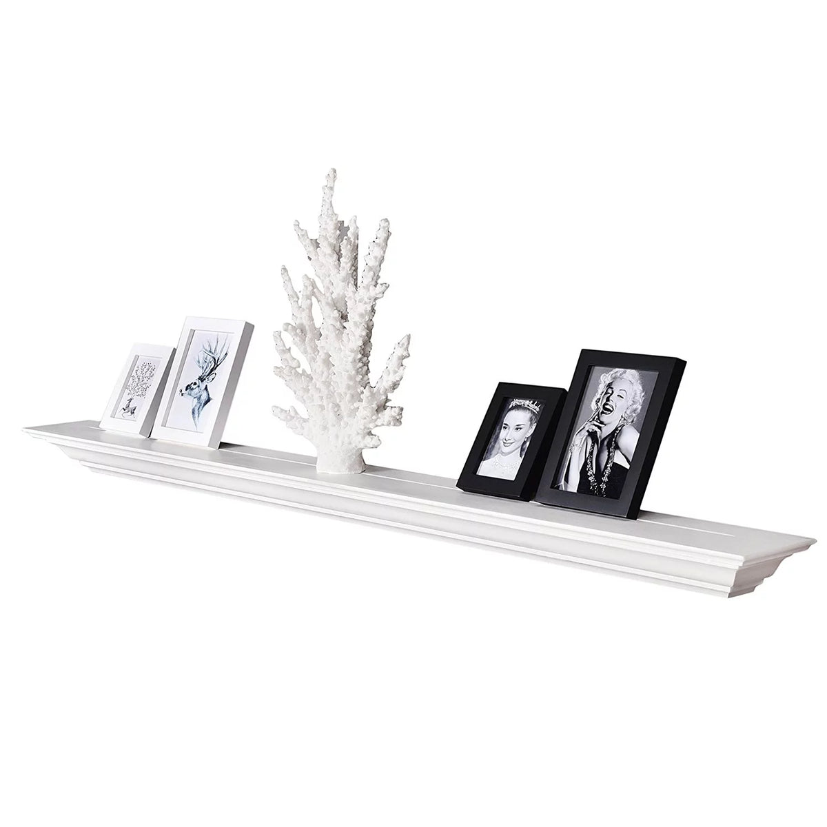 60'' Solid Pine Wood White Wall Floating Shelf J223634