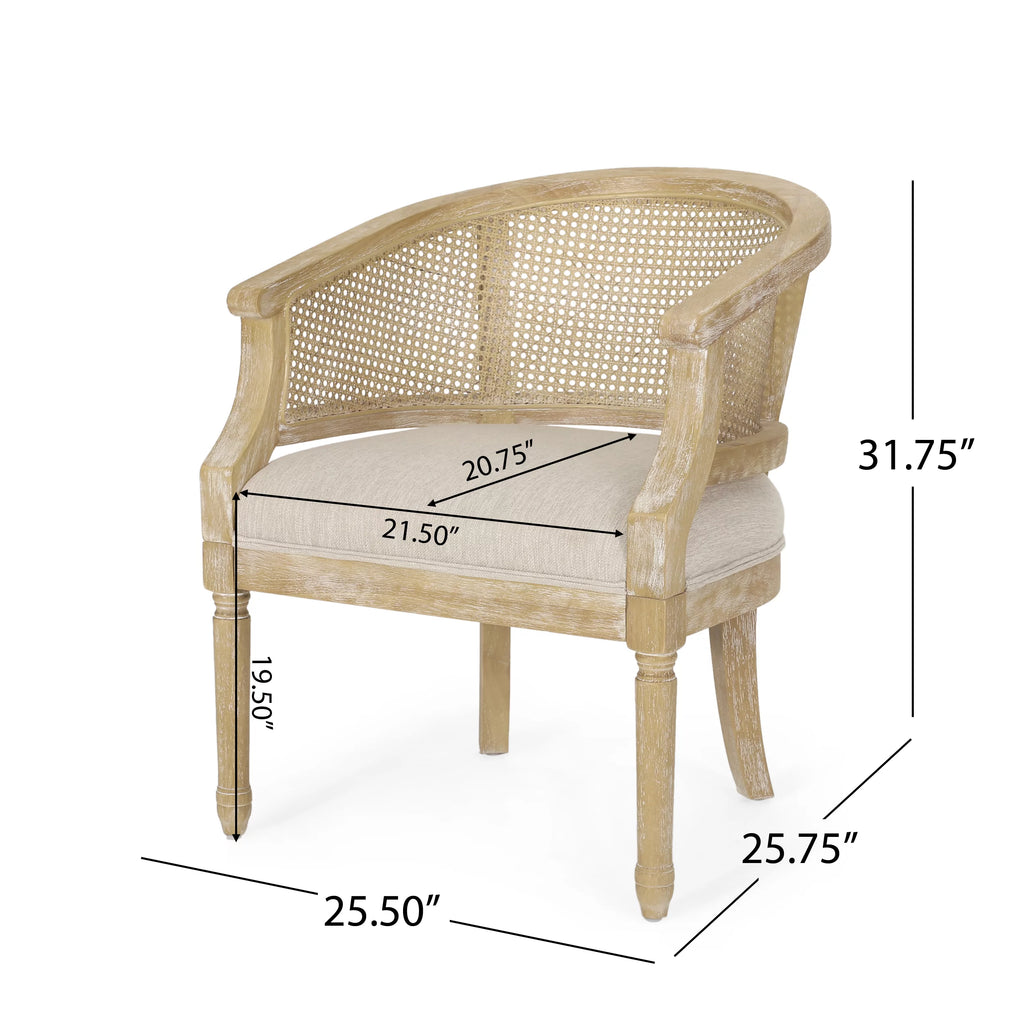 Beige Fabric Upholstered Wood and Cane Accent Chair X14737