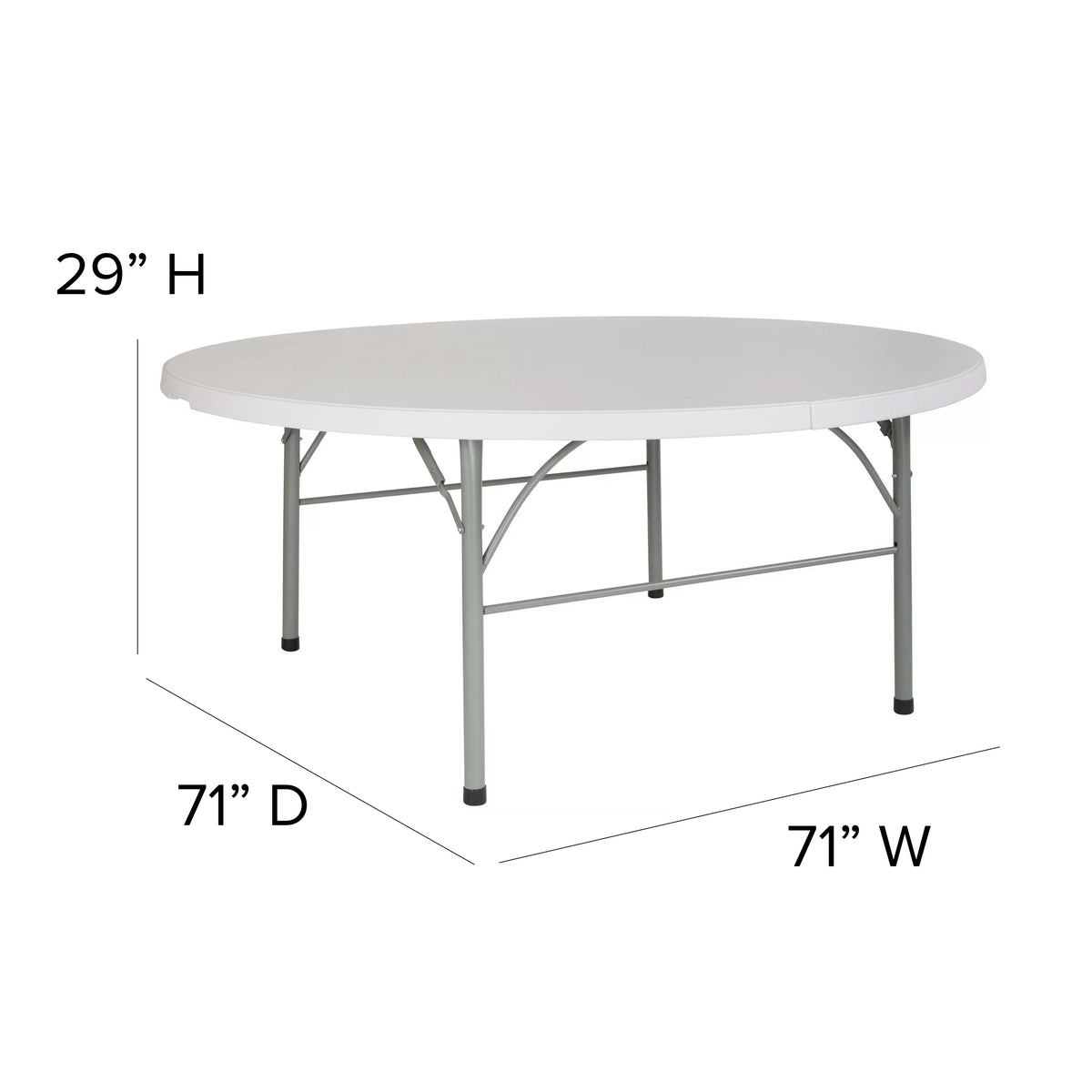 6-Foot Round Bi-Fold White Plastic Folding Table with Carrying Handle A229