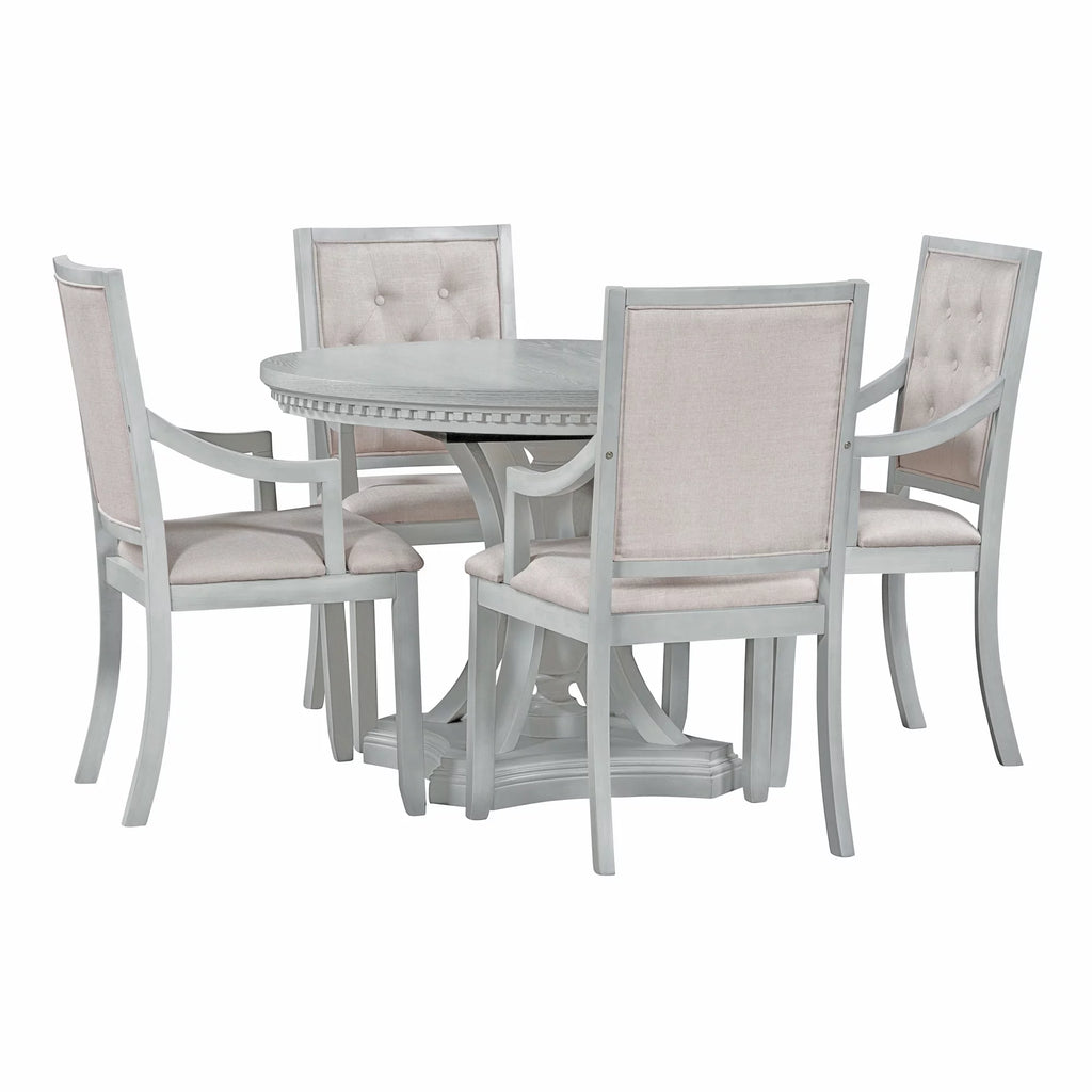 5 Piece Gray Wood Dining Table Set with 4 Upholstered Chairs E30339