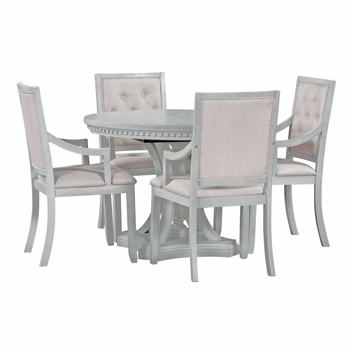 5 Piece Gray Wood Dining Table Set with 4 Upholstered Chairs E30339