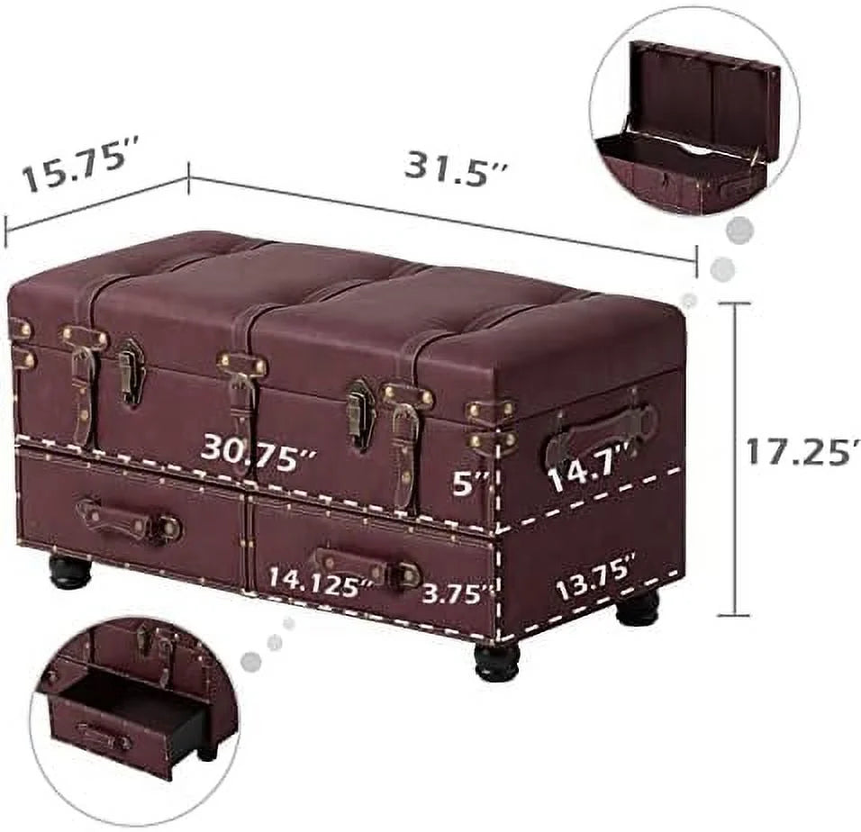 Vintage Faux Leather Ottoman Bench G834386