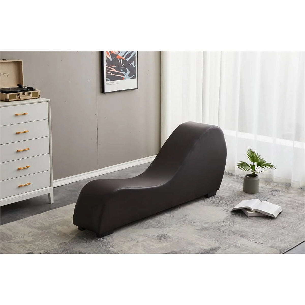 Brown Faux Leather Chaise X729087