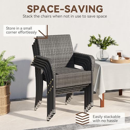 Set of 2 Stackable Outdoor Rattan Dining Chairs with Armrests T5702
