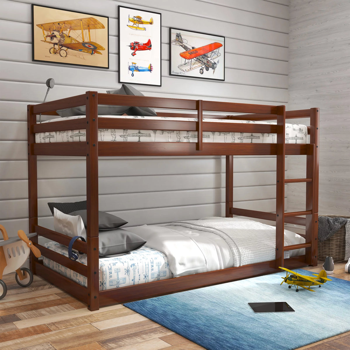 Black Wood Twin Over Twin Convertible Bunk Bed Y3054