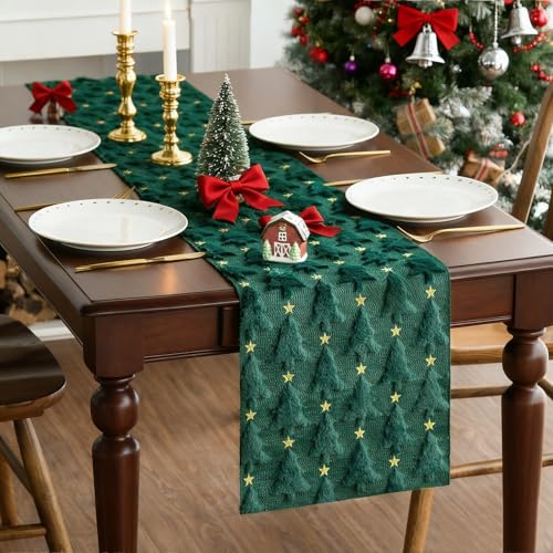 Christmas Table Runner Green Soft Plush Faux Fur Jacquard 13x72 Inch P613